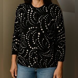 Requirements Black White Dot Pattern Cardigan Sweater Size Small Lightweight